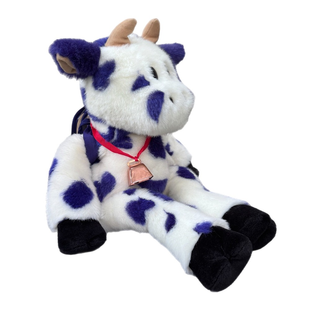 Vintage 1997 Zany Brainy Purple Spotted Cow Plush Kids Preferred Backpack Bell